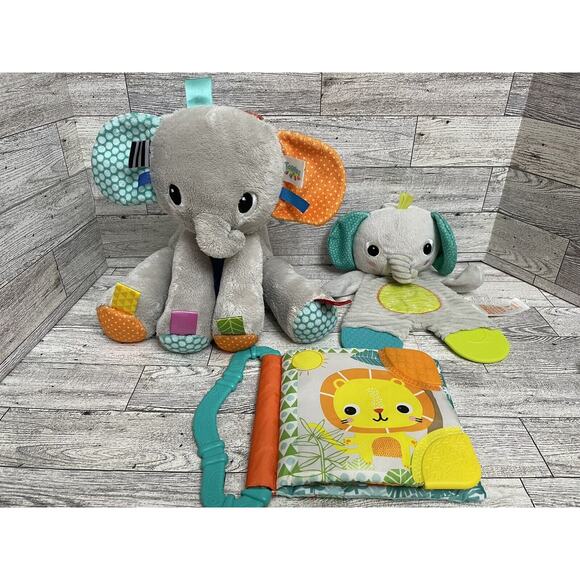 Bright Starts Elephant Toy Lot Plush Lovey Teether Crinkle Book Stuffed Animal - Picture 1 of 9